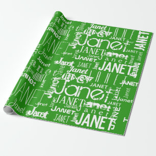 Papier Cadeau Typographie de nom personnalisée Blanc Vert