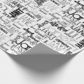 Papier Cadeau Typographie de nom personnalisée Noir gris Cloud (Coin)
