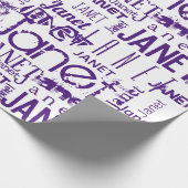 Papier Cadeau Typographie de nom personnalisée violet (Coin)