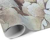 Papier Cadeau Typographie florale de dentelle brune ene ivoire (Coin rond)
