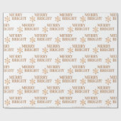 Papier Cadeau Typographie Merry & Bright or blanc Noël (Plat)