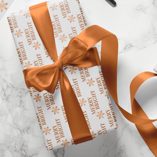Papier Cadeau Typographie Merry & Bright or blanc Noël