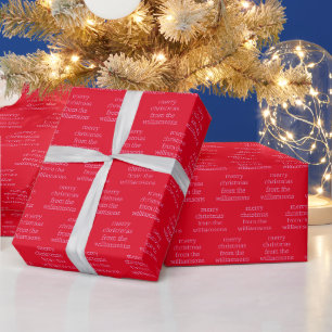 Papier Cadeau Typographie mignonne personnalisée Noël rose rouge