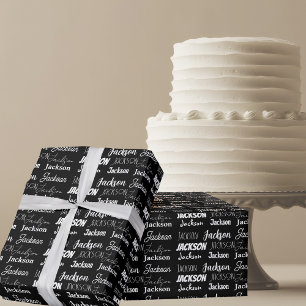 Papier Cadeau Typographie moderne Black Custom Collage Anniversa