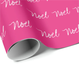 Papier Cadeau Typographie Noel minimale magenta blanc