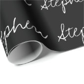 Papier Cadeau Typographie personnalisée minimale noir blanc (Coin rond)