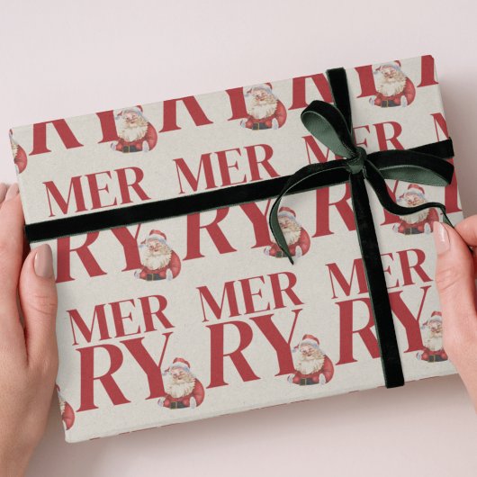 Papier Cadeau Typographie rouge gras Père Noël Holiday