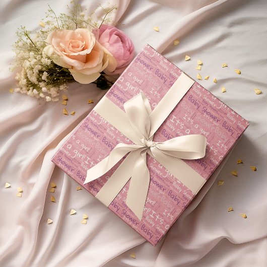 Papier Cadeau Typographie simple C'est un Baby shower de fille