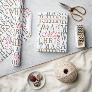 Papier Cadeau Typographie Vœux Chaleureux Rouge/Vert ID589