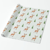 Papier Cadeau Un arbre vert de Noël branché et un Motif de cerfs (Déroulé)