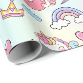 Papier Cadeau Un Arc-en-ciel magique Unicorn Motif fête d'annive (Coin rond)