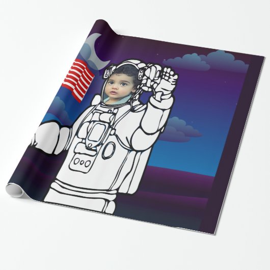 Papier Cadeau Un astronaute sur la lune Un garçon de l'espace ex (Déroulé)