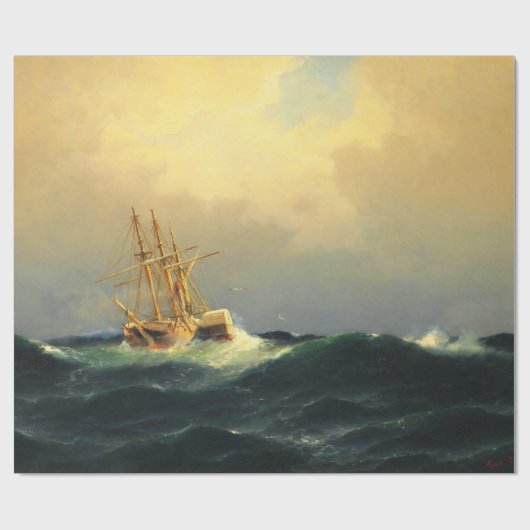 Papier Cadeau Un bateau à vapeur dans une tempête dans l'océan A (Plat)