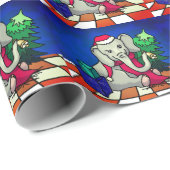 Papier Cadeau Un bébé de Noël éléphant avec Casquette, araignée (Coin rond)