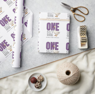 Papier Cadeau Un Canard Fou Violet Moderne Personnalisé 1er Anni