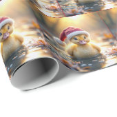 Papier Cadeau Un canard portant un chapeau de Père Noël (Coin rond)