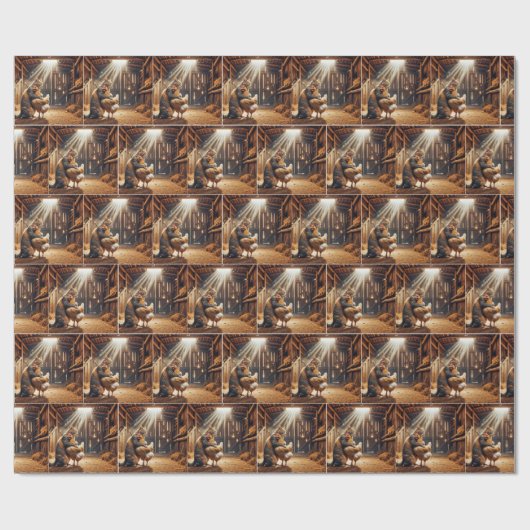 Papier Cadeau Un chat attrape un poulet de la ferme (Plat)