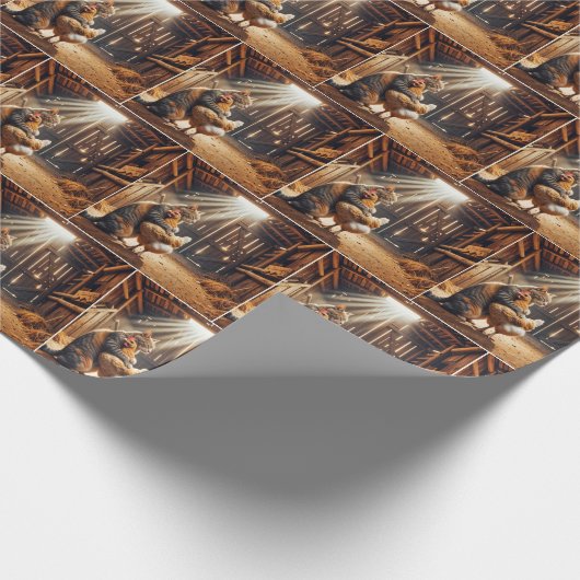 Papier Cadeau Un chat attrape un poulet de la ferme (Coin)