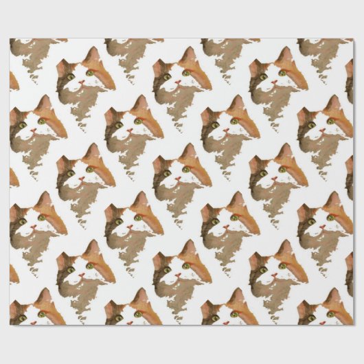 Papier Cadeau Un chat Calico Vert Portrait Artistique (Plat)