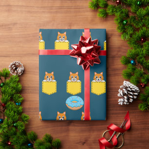 Papier Cadeau Un chat qui regarde et un donut bleu