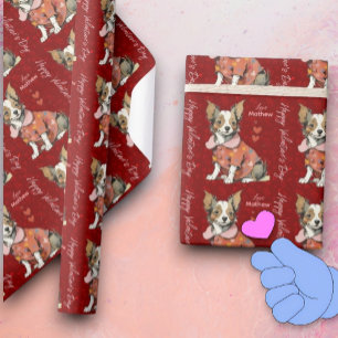 Papier Cadeau Un Chihuahua mignon sur une carte de Saint Valenti