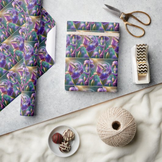 Papier Cadeau Un colibri s'éclaboussant dans une fleur d'Iris (Artisanat)