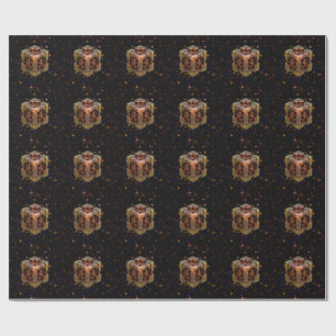 Papier Cadeau Un cube fractal métallique avec des explosions d'é