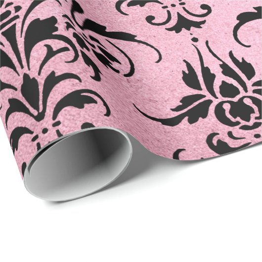 Papier Cadeau Un Damas noir unique en rose (Coin rond)