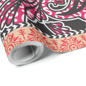 Papier Cadeau un design d'un motif paisley rose et marron (Coin rond)