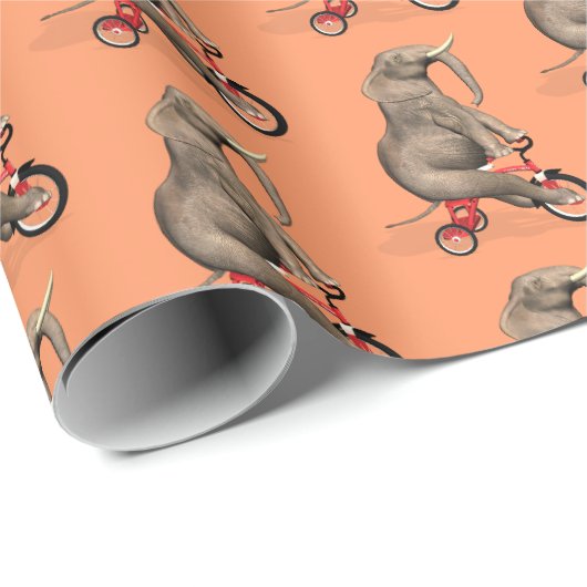 Papier Cadeau Un Éléphant Drôle Fait Un Tricycle (Coin rond)