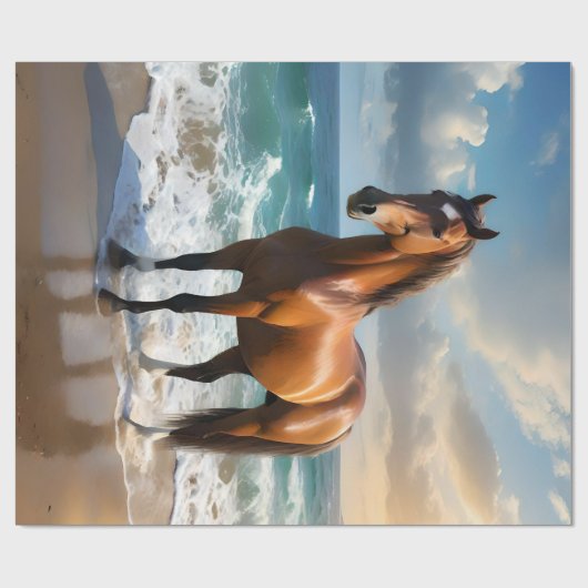 Papier Cadeau Un Étonnant Cheval Brown Sur La Plage, (Plat)