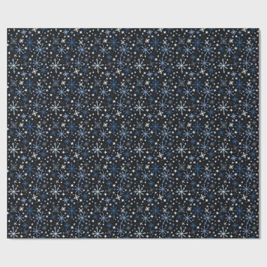 Papier Cadeau Un flûte fantaisiste de flocons bleus sur le noir (Plat)
