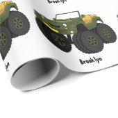 Papier Cadeau Un Green Monster truck (Coin rond)