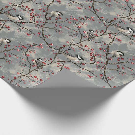 Papier Cadeau Un Groupe D'Oiseaux Assis Sur Des Branches Avec Ba (Coin)