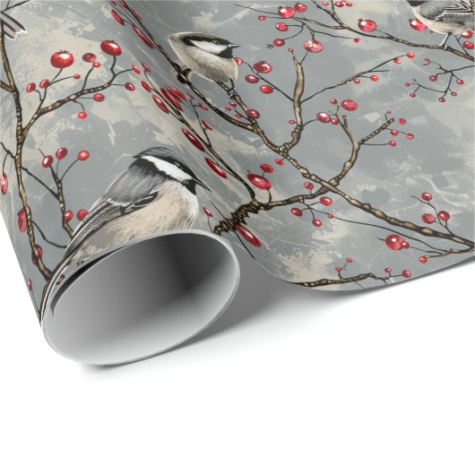 Papier Cadeau Un Groupe D'Oiseaux Assis Sur Des Branches Avec Ba (Coin rond)