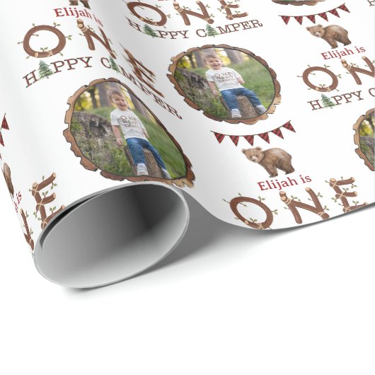 Papier Cadeau Un joyeux Camper 1er Anniversaire Papier photo (Coin rond)