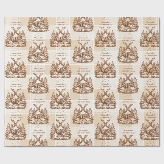 Papier Cadeau Un joyeux Camper Mountain Forest 1er anniversaire (Plat)