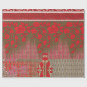 Papier Cadeau un motif à croix avec fleurs rouges et vignes (Plat)
