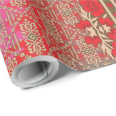 Papier Cadeau un motif à croix avec fleurs rouges et vignes (Coin rond)
