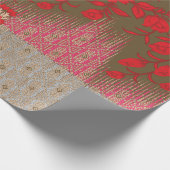 Papier Cadeau un motif à croix avec fleurs rouges et vignes (Coin)