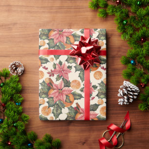 Papier Cadeau Un Motif Avec Poinsettias & Oranges