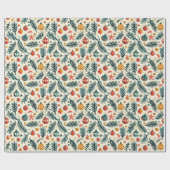 Papier Cadeau Un Motif de Noël W/ Orange Ornaments & Branches (Plat)