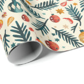 Papier Cadeau Un Motif de Noël W/ Orange Ornaments & Branches (Coin rond)