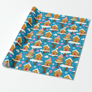 Papier Cadeau Un motif fantaisiste de la maison de pain de Noël