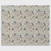 Papier Cadeau Un Oiseau Bleu Assis Sur Une Branche D'Arbre D'Hiv (Plat)