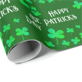 Papier Cadeau Un Shamrock vert en vedette Joyeuse Saint Patrick` (Coin rond)
