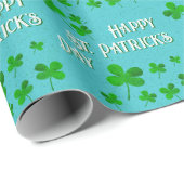 Papier Cadeau Un Shamrock vert en vedette Joyeuse Saint Patrick` (Coin rond)