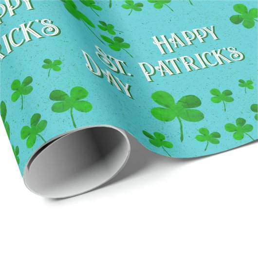 Papier Cadeau Un Shamrock vert en vedette Joyeuse Saint Patrick` (Coin rond)
