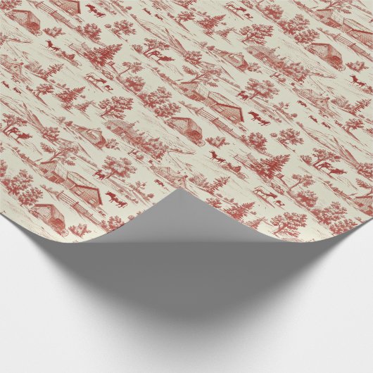 Papier Cadeau Un Toile Rouge & Crème D'Un Paysage De Vaches (Coin)