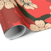 Papier Cadeau un tuile sans soudure de style japonais avec ceris (Coin rond)